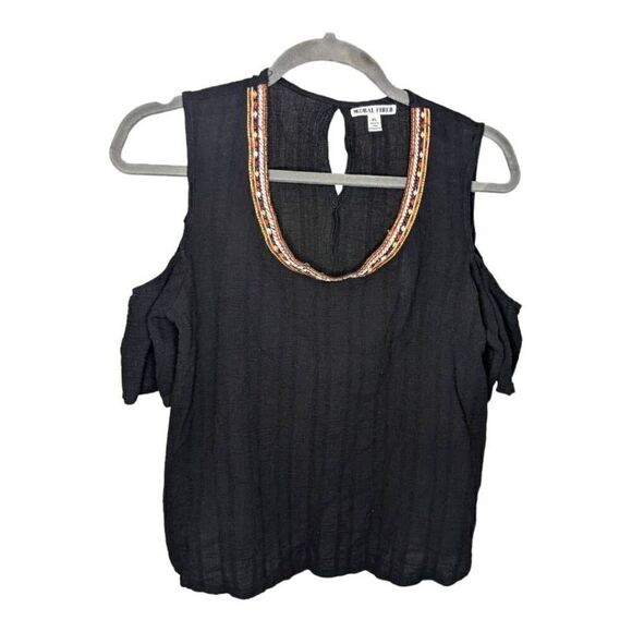 Moral Fiber Black Cold Shoulder with Knitted Detail on Scoop Neck Women's Extra - Picture 1 of 7